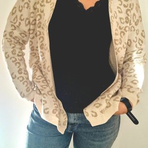 Gilet écru maille douce léopard doré