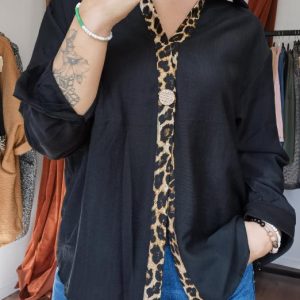 Chemise Lino Détails Léopard