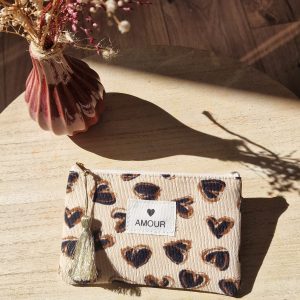 Pochette cœur beige & noire
