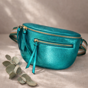 Sac banane métallisé turquoise à double zip