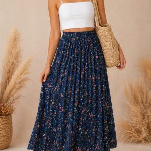Jupe Longue Fleurie Marine